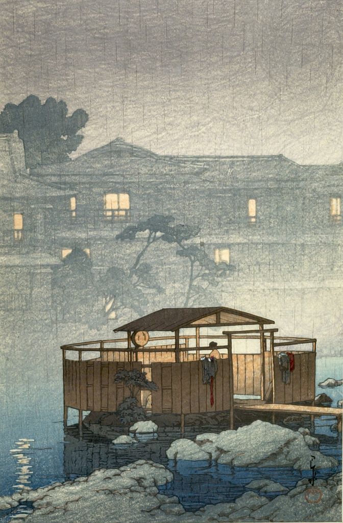 Hasui Kawase - Rain at Shuzen-ji, Izu, Shôwa period, dated 1933