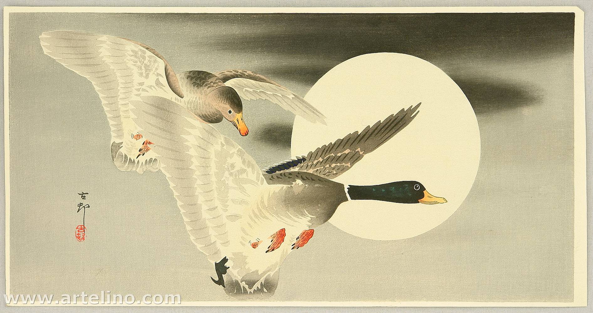 Ohara Koson - Two Mallard Ducks and the Moon