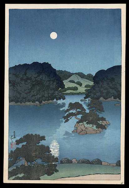 Hasui Kawase - Moonlit Night- Daisensui Pond