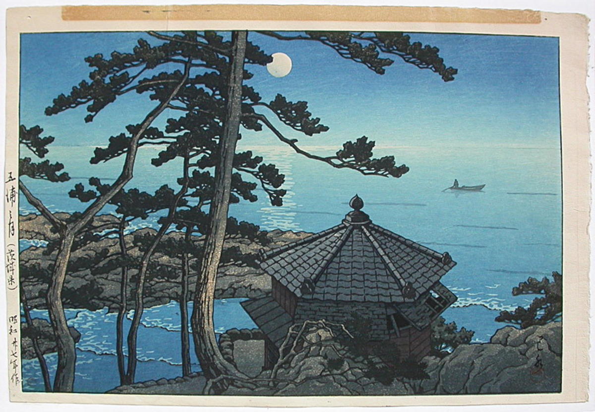 Hasui Kawase - Moon at Goura, Ibaragi- Isura- Izura