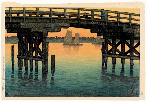 Hasui Kawase - Kamino Bridge, Fukagawa