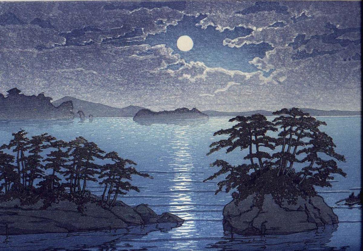 Hasui Kawase - Futago Island – Moonlight At Matsushima