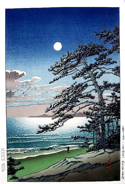 Hasui Kawase - Spring Moon at Ninomiya Beach