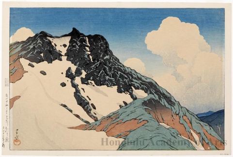 Hasui Kawase - Mount Asahi seen from Mount Hakuba