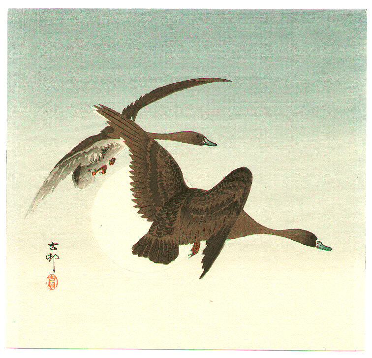 Ohara Koson - Moon and Two Geese