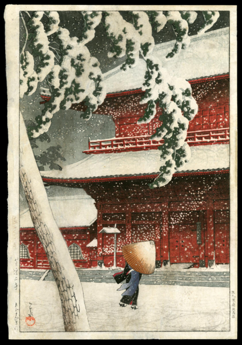 Hasui Kawase - Snow at Zojoji Temple, Shiba (Zojyoji) — 芝増上寺