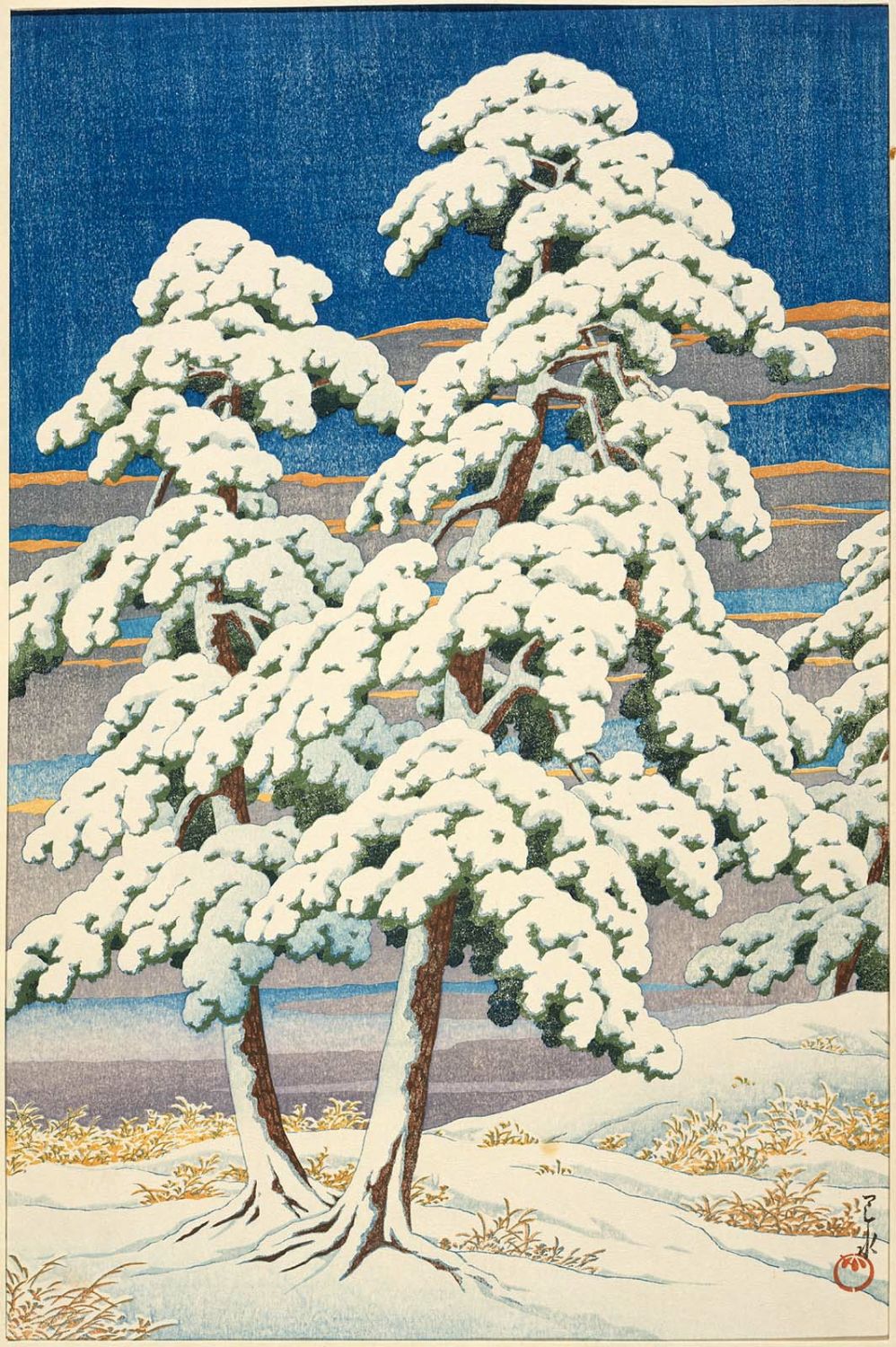 Hasui Kawase - Pines in Clear Weather after Snow (Matsu no yukibare)