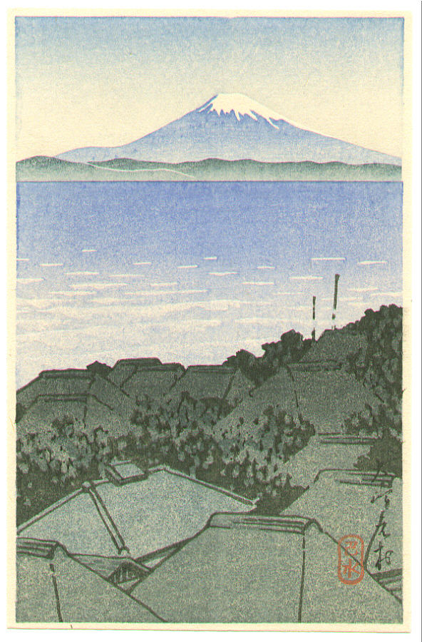 Hasui Kawase - Mt. Fuji Seen from Village (postcard size – Muller Collection)