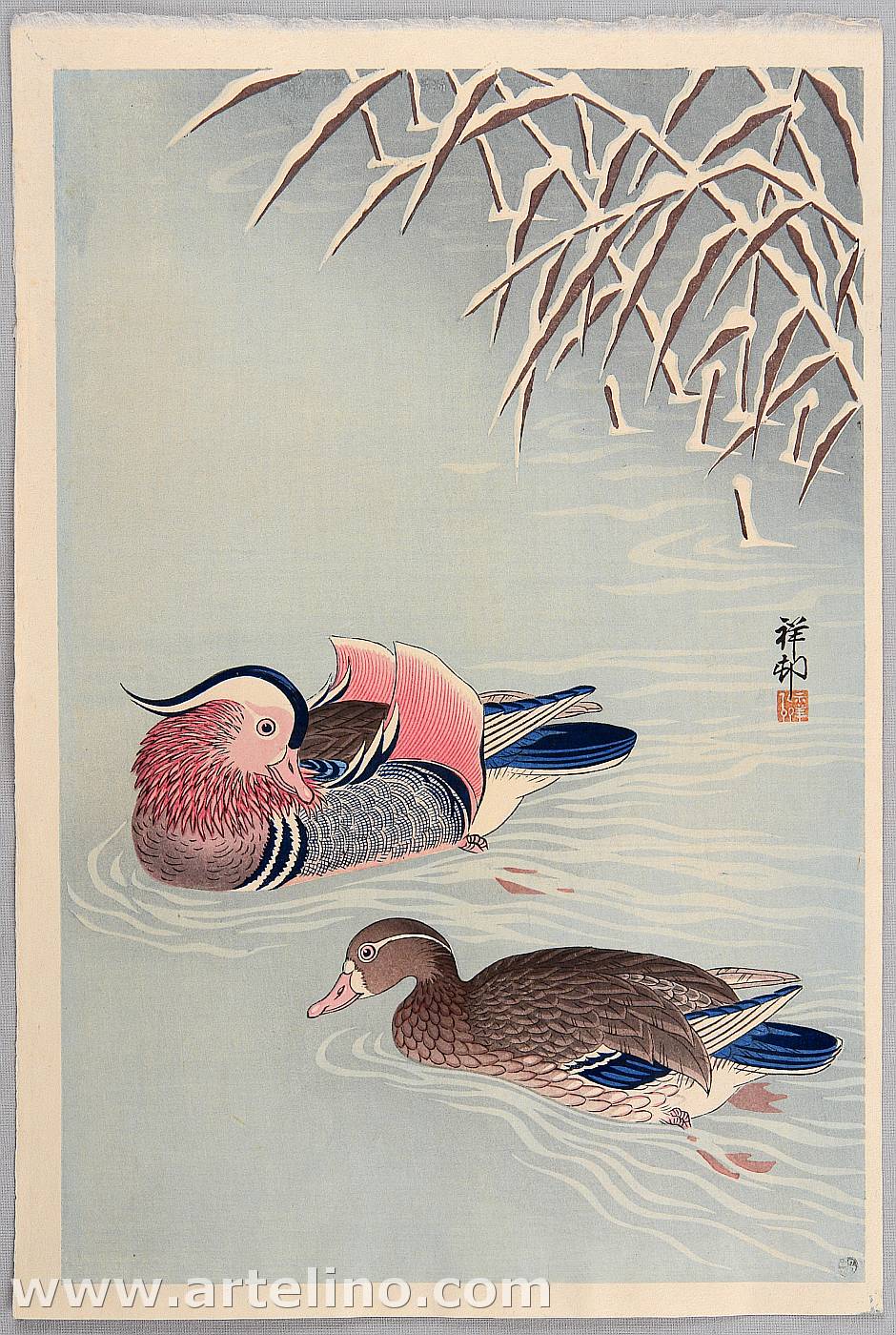 Ohara Koson - Mandarin Ducks in Snow