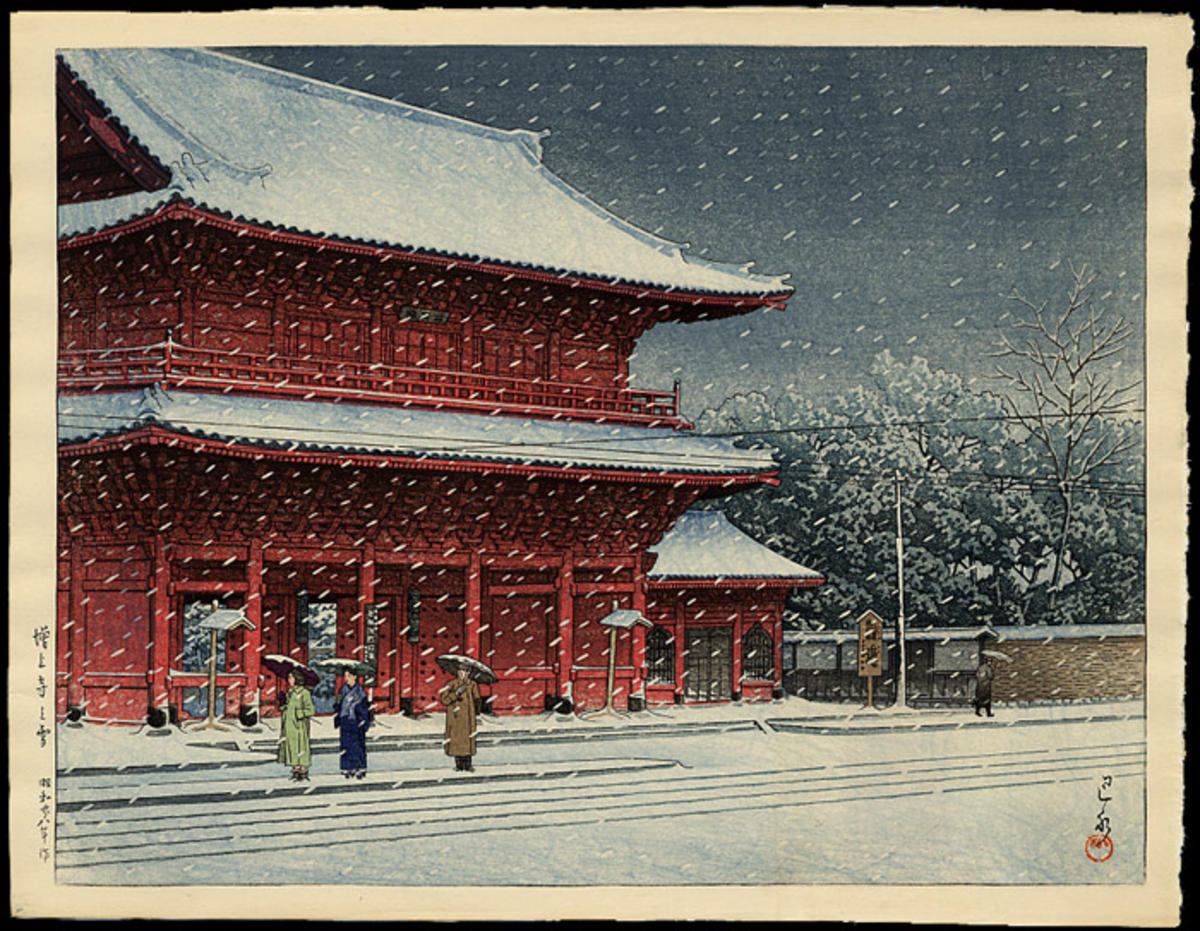 Hasui Kawase - Snow at Zojoji Temple — 増上寺の雪