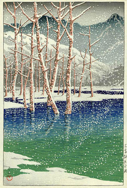 Hasui Kawase - Taisho Pond, Kamikochi Tableland