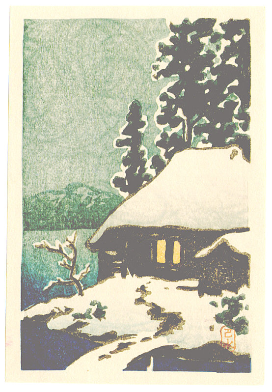 Hasui Kawase - Snow Covered Cottage (postcard size – Muller Collection)