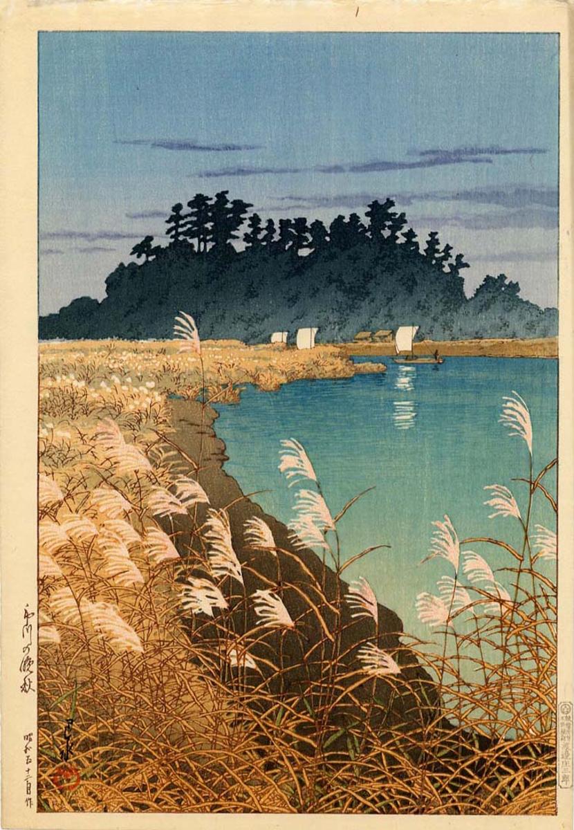 Hasui Kawase - Late Autumn at Ichikawa — 市川の晩秋