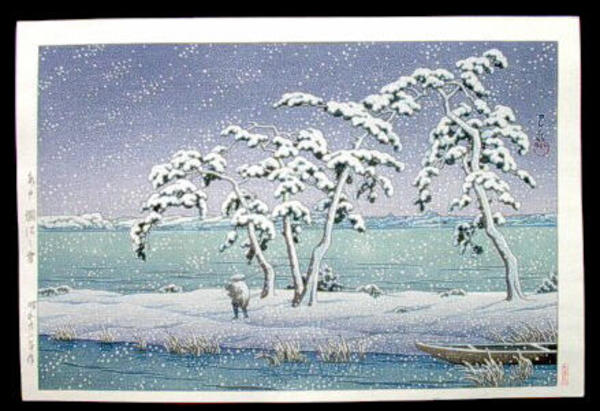 Hasui Kawase - Snow at Hinuma Swamp, Mito