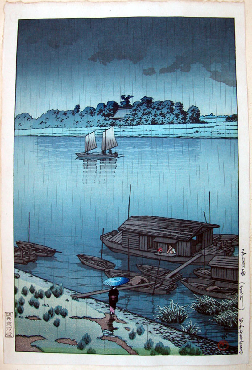 Hasui Kawase - May Rain- Arakawa — 五月雨（荒川）