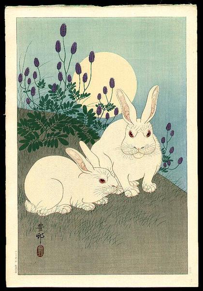 Ohara Koson - Two Rabbits and Sun