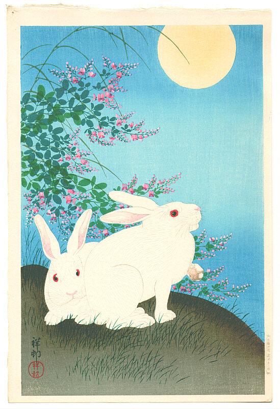 Ohara Koson - Rabbits and the Moon