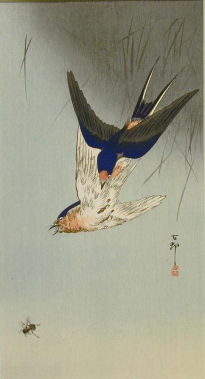 Ohara Koson - Swallows and Bee