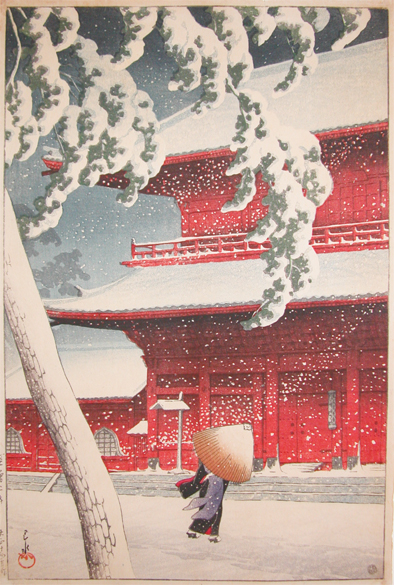 Hasui Kawase - Zojo Temple in Snow, Shiba