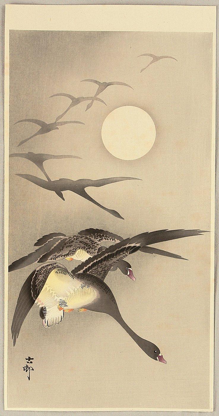 Ohara Koson - Geese and the Moon