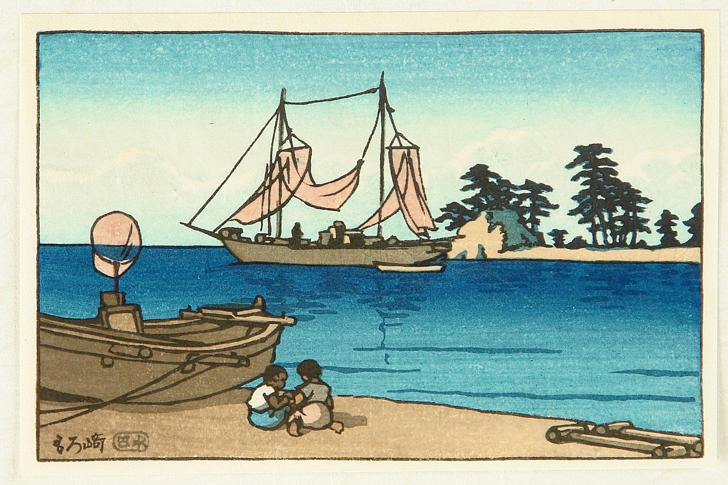 Hasui Kawase - Yacht on a River