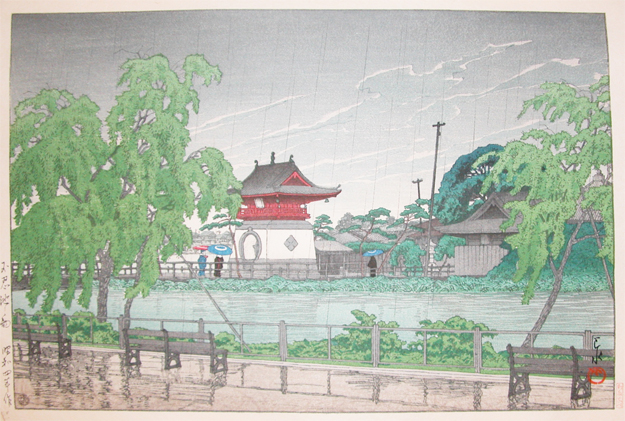 Hasui Kawase - Rain at Benten Shrine, Shinobazu Pond