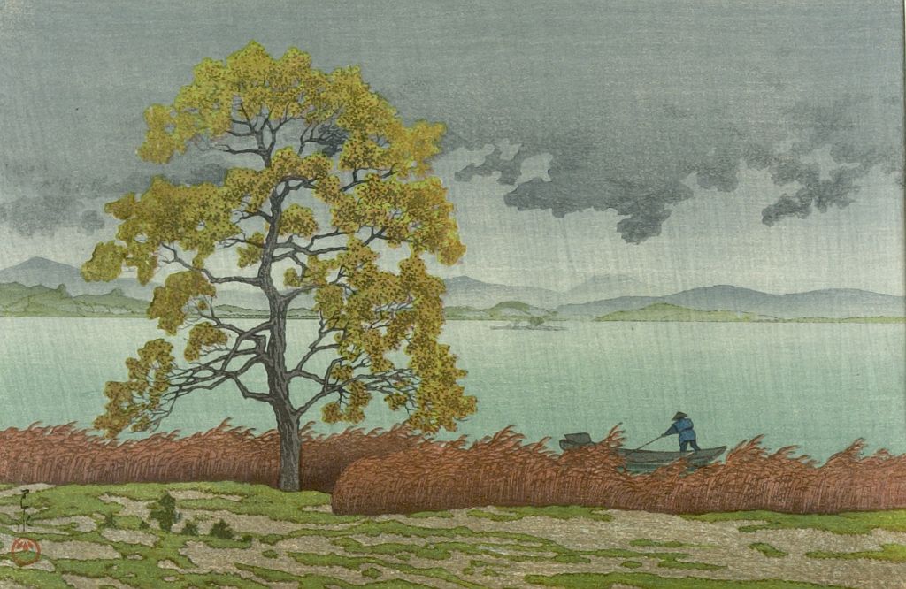 Hasui Kawase - Lake Shore of Matsue in Rain (Matsue kohan no ame), Shôwa period, dated 1932