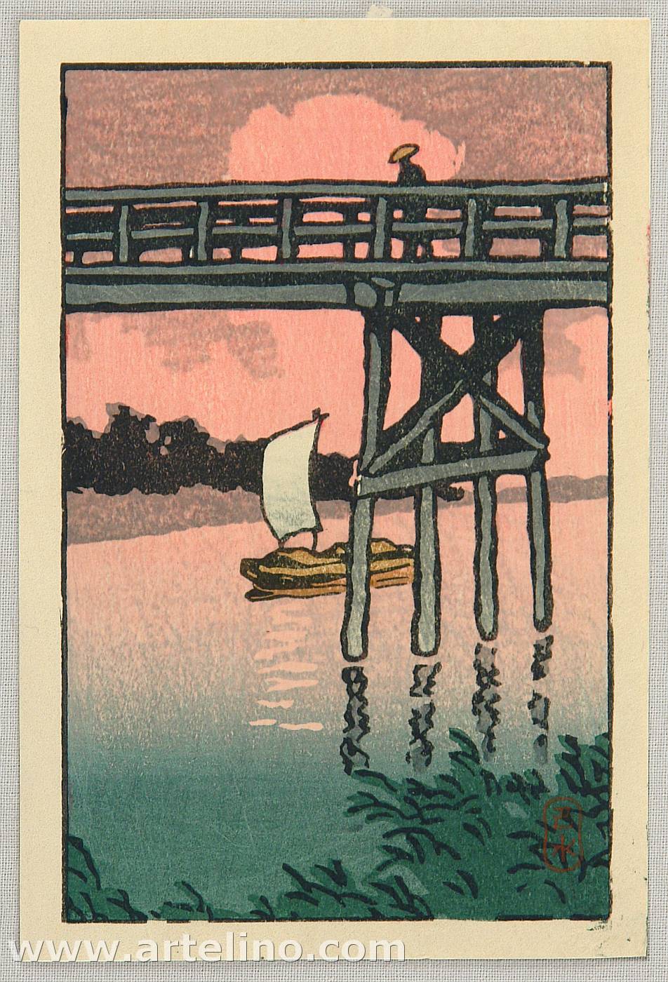 Hasui Kawase - Bridge and Sail Boat