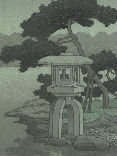 Hasui Kawase - Moon over Kiyosumi Garden