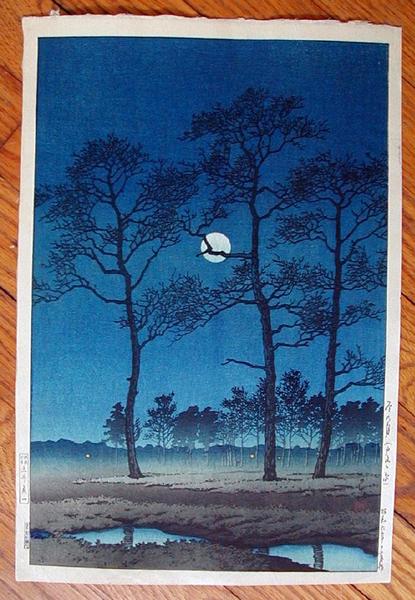 Hasui Kawase - Winter Moon at Toyamagahara — 戸山ヶ原