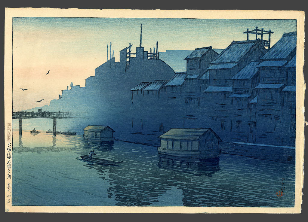 Hasui Kawase - Morning at Dotonbori in Osaka