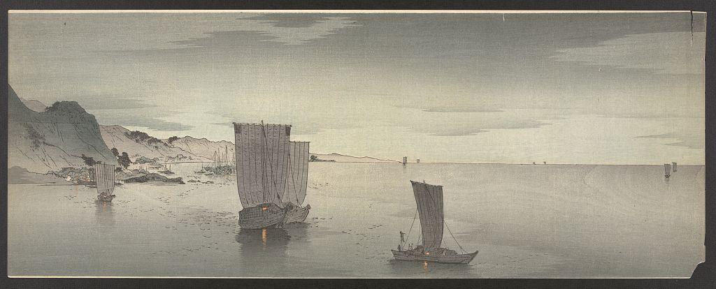 Ohara Koson - Evening sailboats.