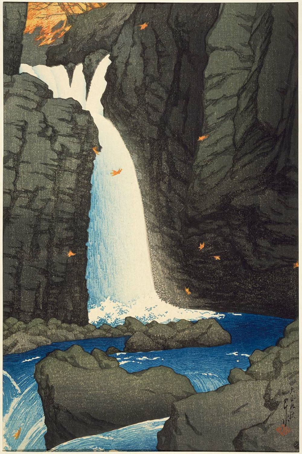 Hasui Kawase - Yûhi Falls at Shiobara (Shiobara Yûhi no taki), from the series Souvenirs of Travel I (Tabi miyage dai isshû)