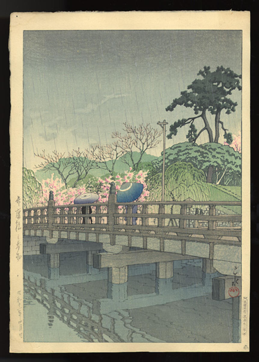 Hasui Kawase - Spring Rain at Benkei Bridge