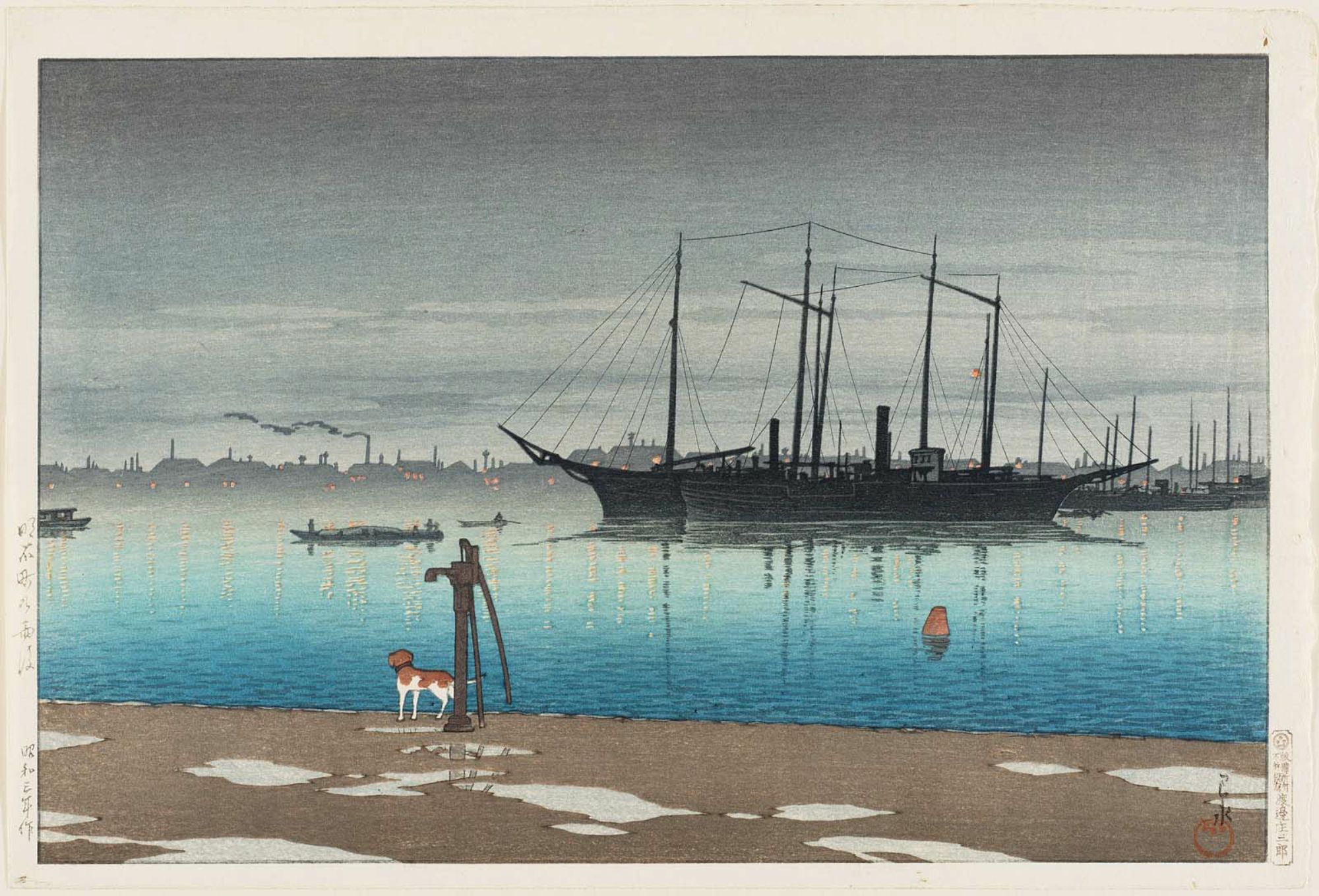 Hasui Kawase - Akashi-chô after Rain (Akashi-chô no ugo), from the series Twenty Views of Tokyo (Tôkyô nijûkei)