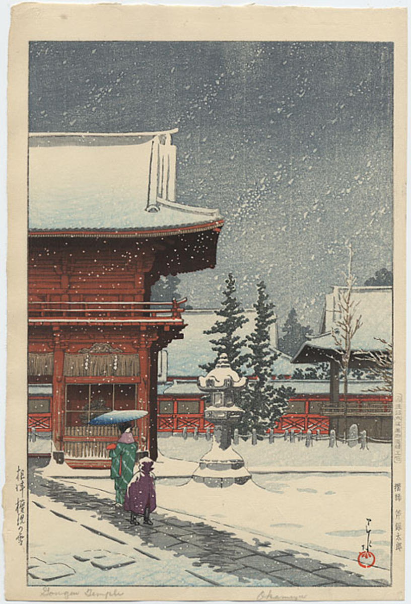 Hasui Kawase - Snow at Nezugongen Shrine — Nezu Gongen no Yuki