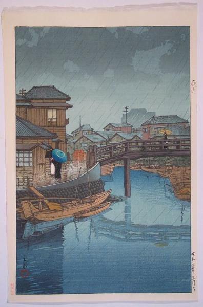 Hasui Kawase - Rainy Season at Ryoshimachi, Shinagawa