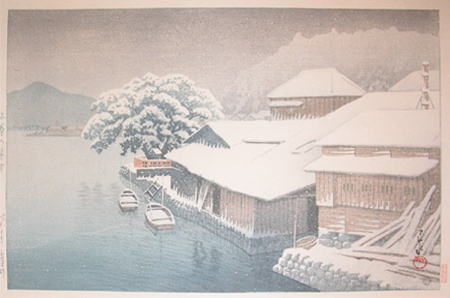 Hasui Kawase - Evening Snow at Ishinomaki