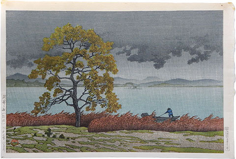 Hasui Kawase - Lakeside Shower, Matsue (Chihan no ame, Matsue)