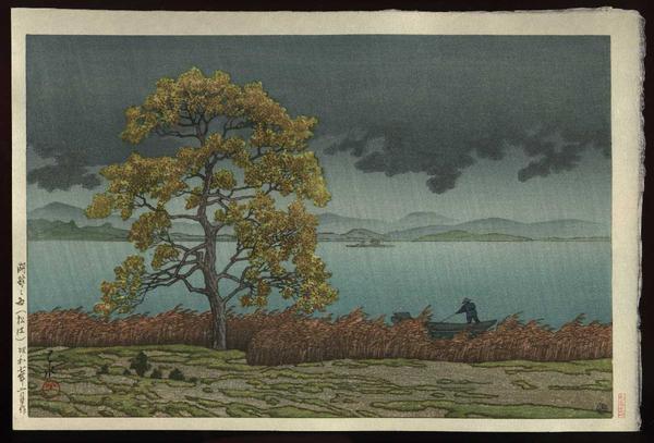 Hasui Kawase - Rain on Lake Matsue — 湖？の雨（松江）