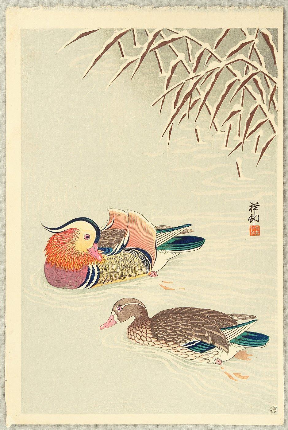 Ohara Koson - Mandarin Ducks in Snow