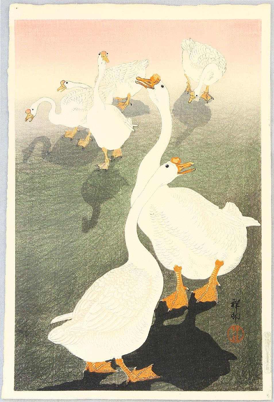 Ohara Koson - Six Geese and the Shadows