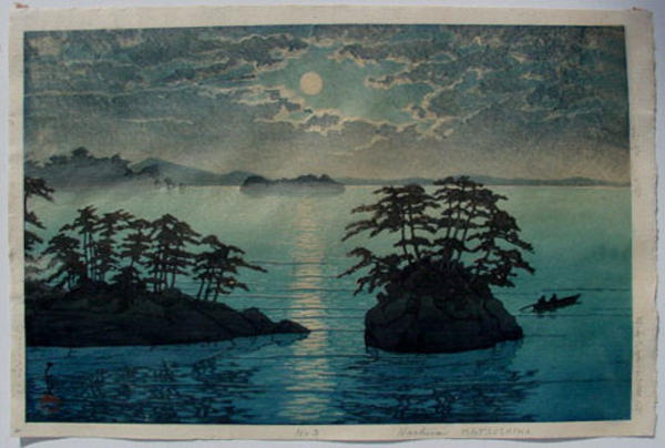 Hasui Kawase - Futago Island – Moonlight At Matsushima