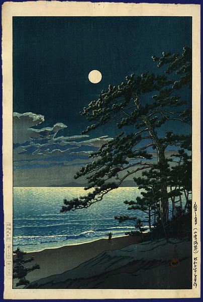 Hasui Kawase - Spring Moon at Ninomiya Beach