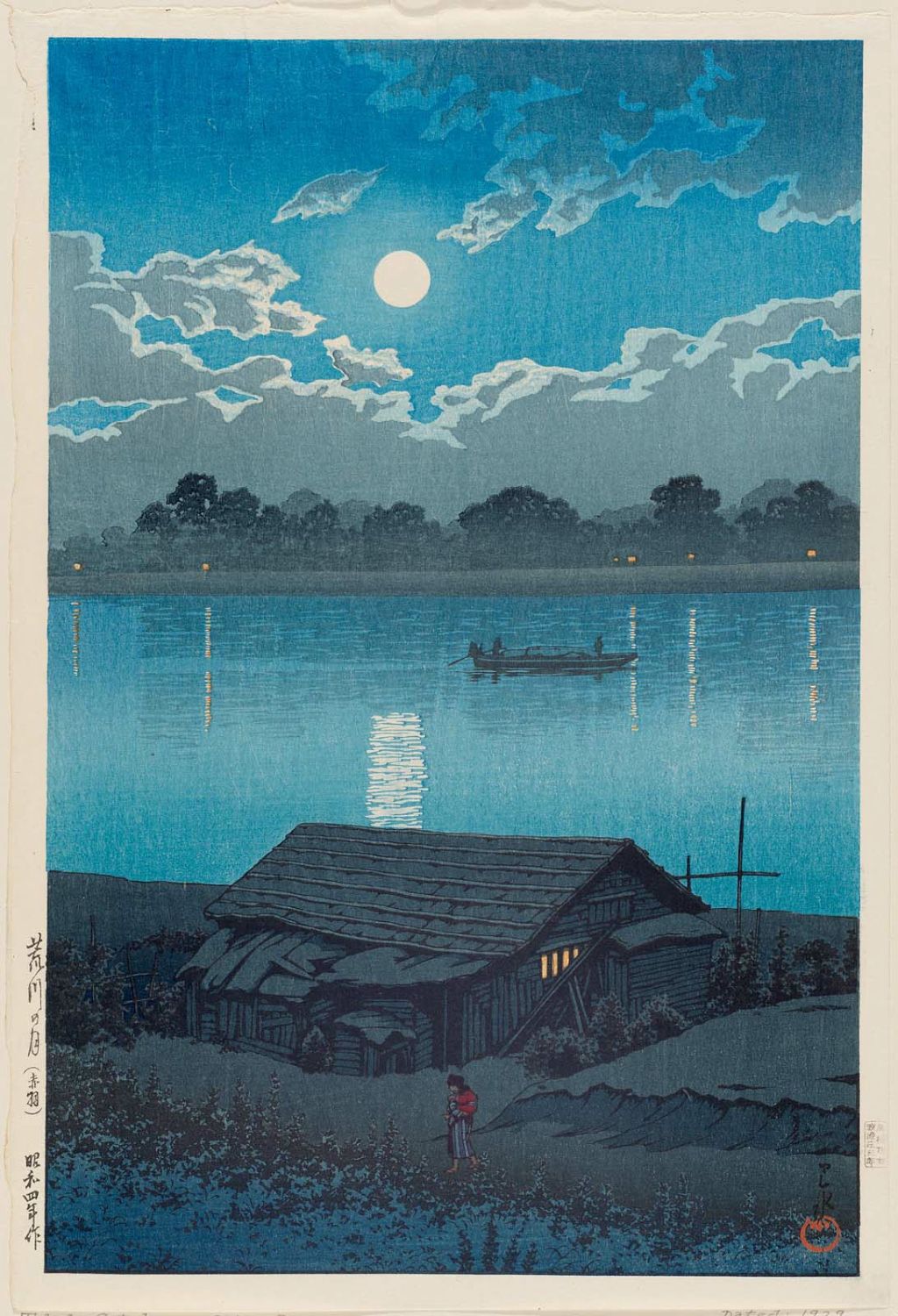 Hasui Kawase - Moon on the Arakawa River in Akabane (Arakawa no tsuki [Akabane]), from the series Twenty Views of Tokyo (Tôkyô nijûkei)