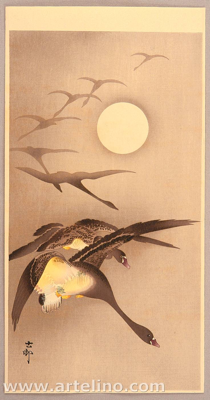 Ohara Koson - Geese and the Moon