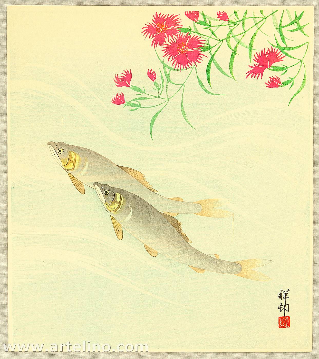 Ohara Koson - Trouts and Wild Pink