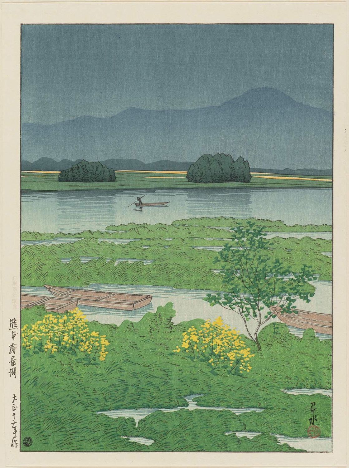 Hasui Kawase - Lake Ezu in Kumamoto (Kumamoto Ezu-ko), from the series Selected Views of Japan (Nihon fûkei senshû)