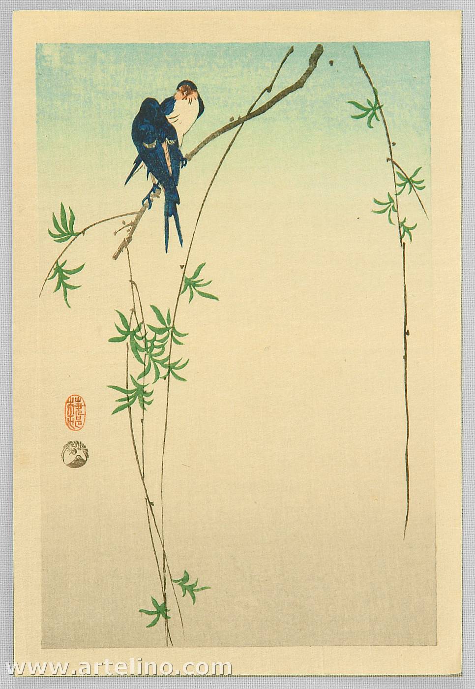 Ohara Koson - Two swallows on Willow