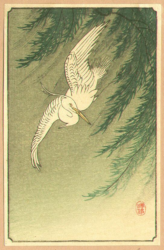 Ohara Koson - Egret and Willow Tree (small print)